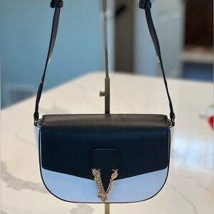Versace Virtus Black & White Saddle Bag — Gold Barocco V, Brand New w/ Dust Bag